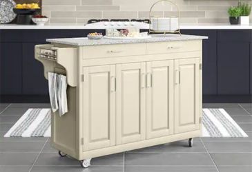 Homestyles white kitchen cart with granite counter top