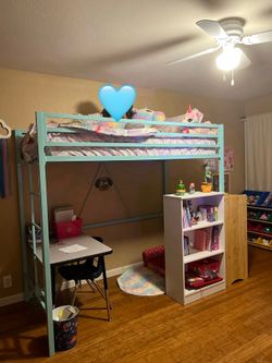 in color aquamarine Twin Metal Loft Bed Frame in color aquamarine