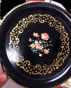 Vintage Black & Floral “The American Art Works Inc” Supper Tray
