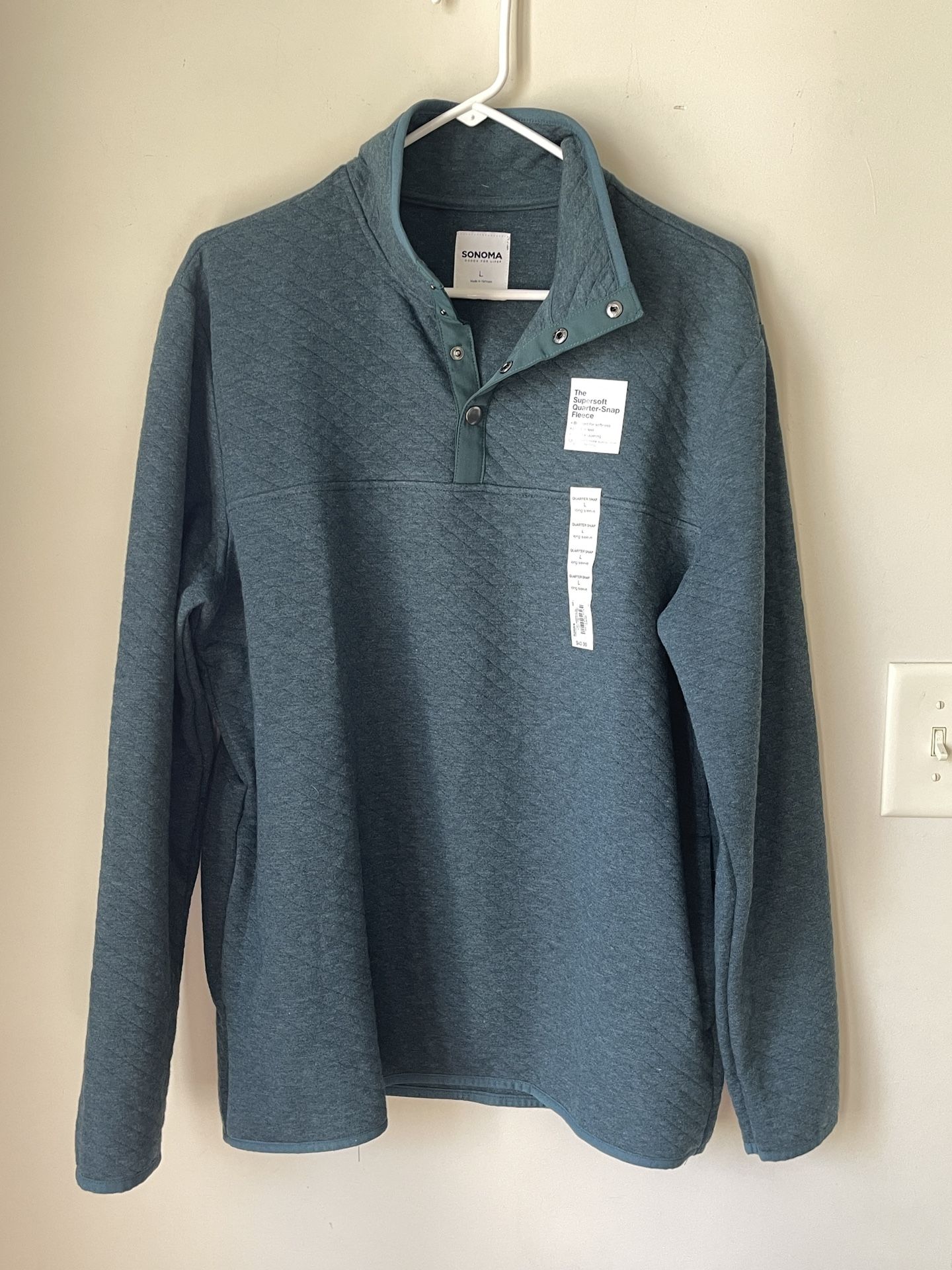 Sonoma Sweatshirt Mens Large Gray SuperSoft Quarter Snap Fleece Long Sleeves NWT