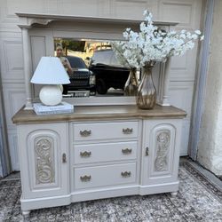 Rustic Antique sideboard, Farmhouse Hutch, Refurbished Wood console table, Entry table and mirror