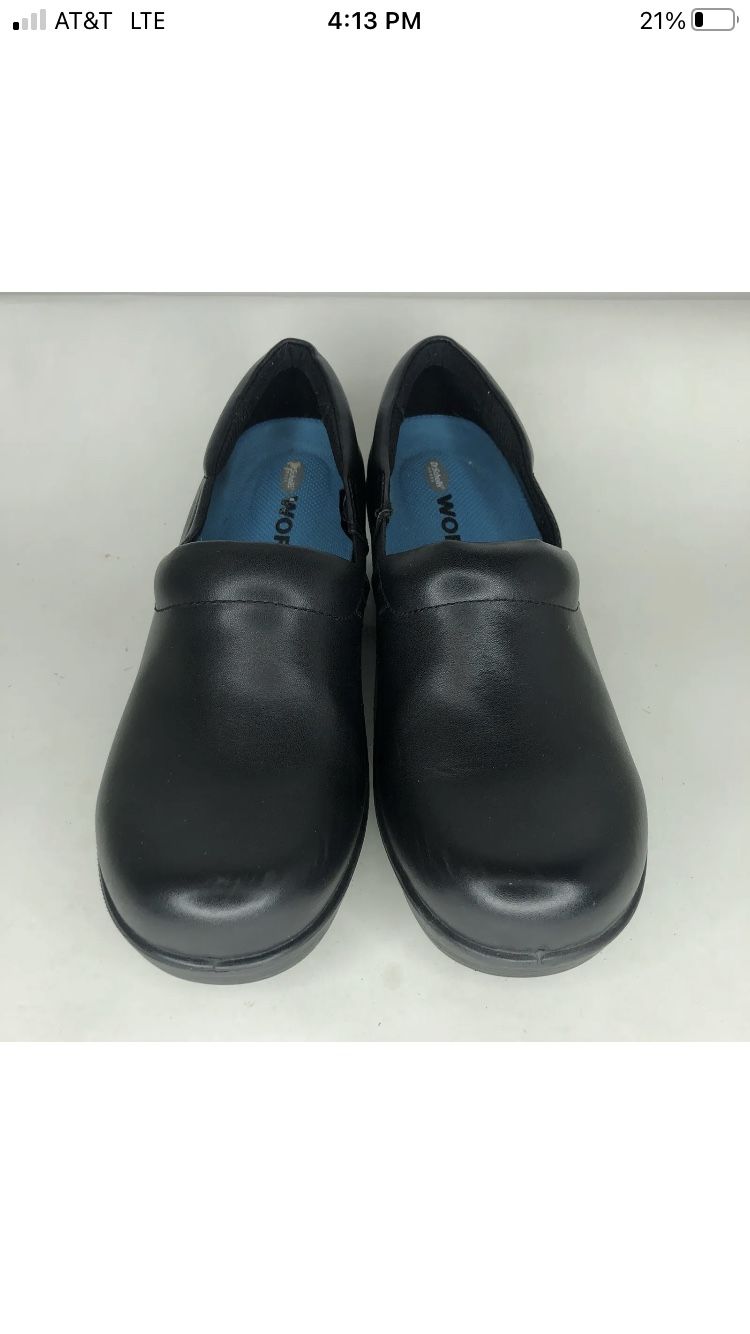 Dr. Scholl’s Black Leather Slip Resistant Clogs Work Shoes Women Sz 8.5M US/39EU