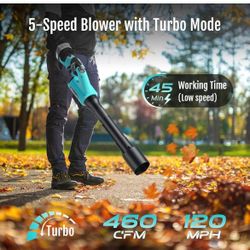 Soplador De Hojas Eléctrico Inalámbrico Con Batería Y Cargador, 5 Velocidades + Modo Turbo