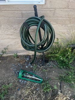Garden hose, and winding rack and sprinkler thing