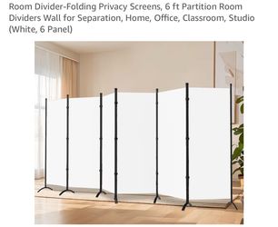 Room Divider-Folding Privacy Screens, 6 ft Partition Room Dividers Wall for Separation, Home, Office, Classroom, Studio (White, 6 Panel)
