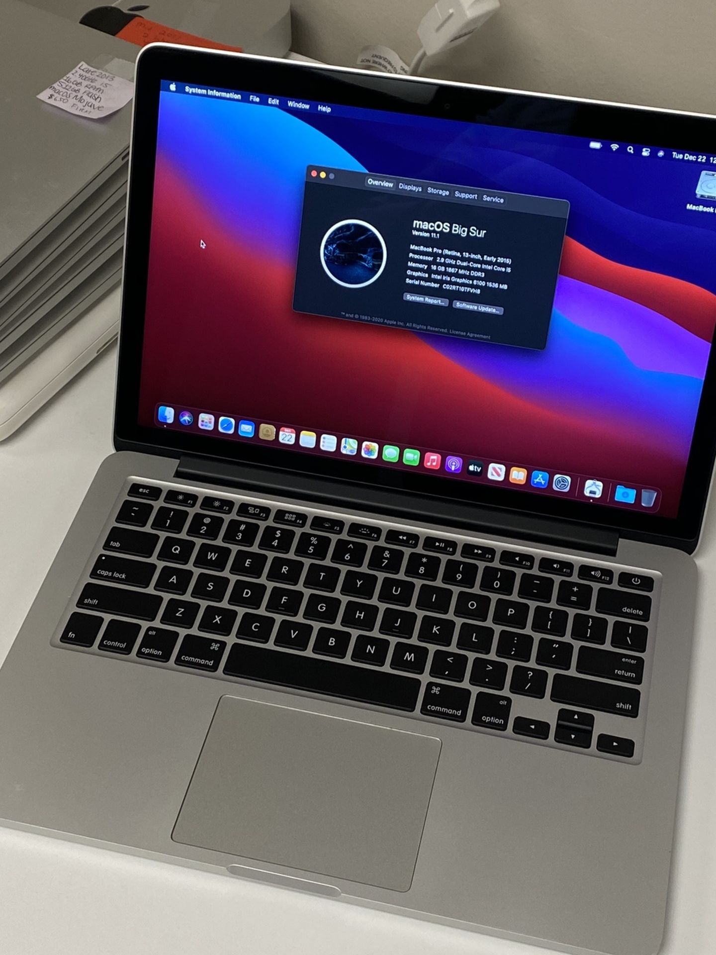 Apple 13” 2015 MacBook Pro Retina Core i5 16gb RAM 512GB