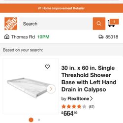 Flexstone Shower Base 30x60 Left Side Drain 
