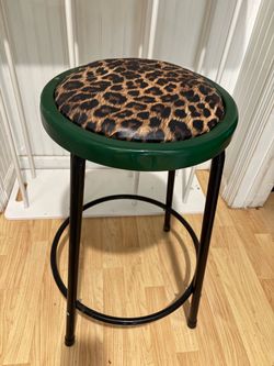 Round Bar Stool with Leopard Print Seat