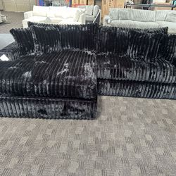 Black Fluffy Oversized Chaise Sectional 