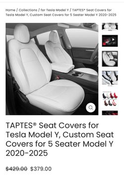 TAP65693, which includes Seat Covers for Tesla Model Y full set. White Color; NAPPA Style Leather,