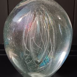 Robert Eickholt Irradesent Swirl Paperweight/Art Glass Sculpture Signed 1986.