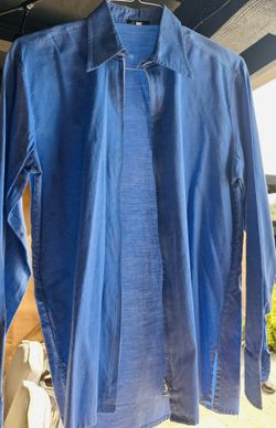 BREVETTI Italy 100% Cotton Casual Dress Shirt Long Sleeve Full Zip Size M Blue 