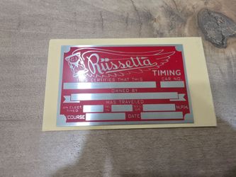 Russetta Timing Association Blank Tag - Vintage Style Hot Rod Dash Plaque