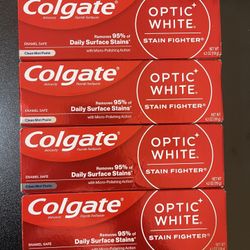 4pack Colgate Optic White Stain Fighter Teeth Whitening Toothpaste, Clean Mint, 4.2 oz Tube