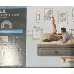 $70🏕️ Intex DUAL LAYER AIRBED  20" Queen Air Mattress With Built in Pump 🆕