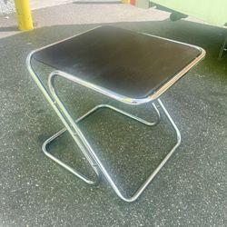 Mid Century Modern Tubular Chrome Glass Square Side Table (Needs TLC) 