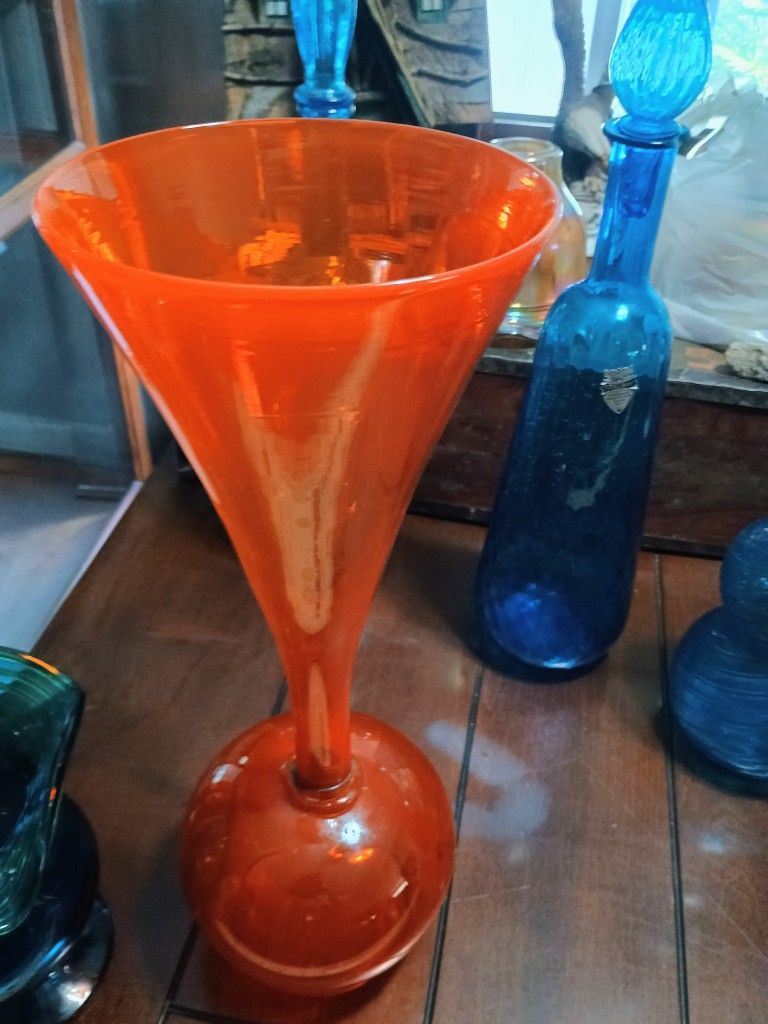 B L E N K O Vase Or Glass Very Tall Orange Has Been Repaired
