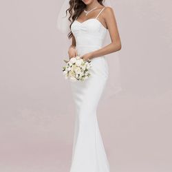 Spaghetti Straps Lace Bodycon Wedding Dress for Bride 