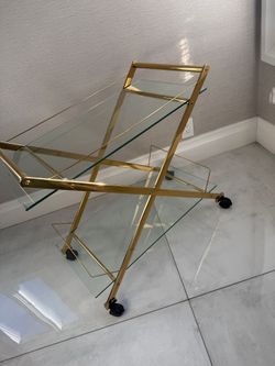 Tempered glass bar cart with gold metal frame