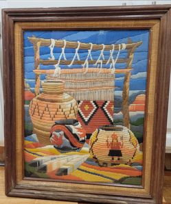 Vtg 1983 Monarch Horizons Indian Tapestry Longstitch Needlepoint Framed 20x24