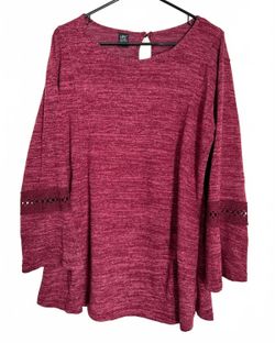 Lildy Women's Knit Sweater Top Size XL Red Wine Embroidered Casual Fall Shirt