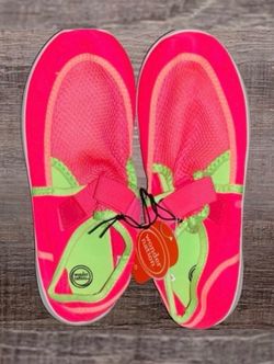 New Big Girls Size 4-5 Pink & Green Water Shoes