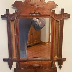 Antique Victorian Shaving Wall hanging mirror with towel bar