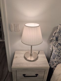 Brushed Nickel Table Lamp with White Pleated Shade