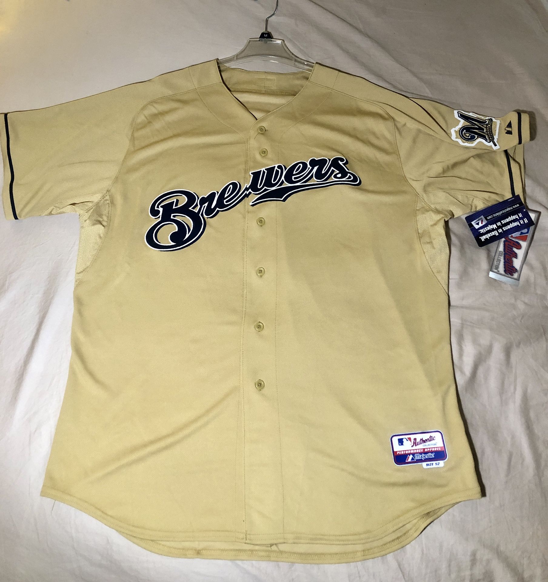 Milwaukee Brewers Gold Jersey Size 52 XXL Authentic Majestic NOS w/ Original Tags