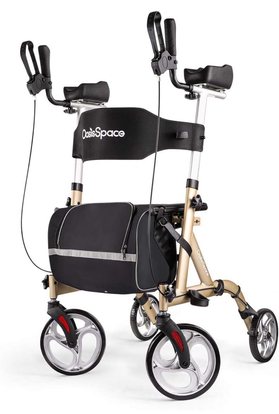OasisSpace Upright Walker for Seniors - Lightweight Stand Up Rollator Walker with Seat with Padded Armrest, Tall Armrest Rolling Walker Compact Foldin