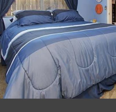 Blue bed set, kleenex cover & toothbrush holder
