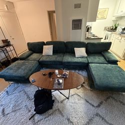 Beautiful Green Modular Sectional, U Shaped With Double Ottoman