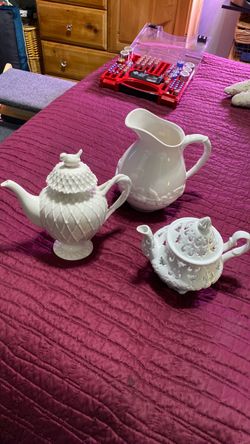 White Ceramic Teapots 2 and pitcher