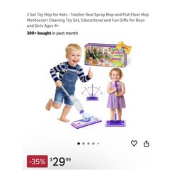 Brand new 2 Set Toy Mop for Kids - Toddler Real Spray Mop and Flat Floor Mop Montessori Cleaning Toy Set, Educational and Fun Gifts for Boys and Girls