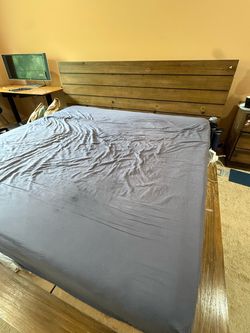 Rustic Wood Platform Bed Frame with matching side table