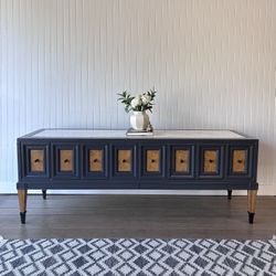 Refinished Mid-Century Modern TV Stand, Low Cadenza, Side Bench 