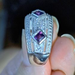 Sterling Silver Amethyst Hoop Earrings