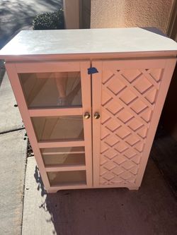 Wine / Bar Storage Cabinet with Glass Door & Wine Rack – $65