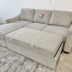 Coddle Aria Fabric Sleeper Sofa w/ Reversible Chaise & Storage – Beige (Like New)