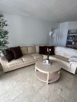Cream Leather Sectional Sofa