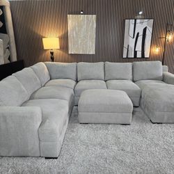 Modern Gray 4 Piece Sectional Sofa with Ottoman Excellent Condition