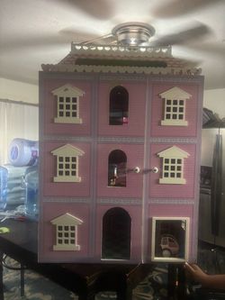 Pink Wooden Dollhouse Three Stories