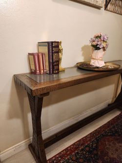 Rustic Acacia Wood and Grey Concrete Console Table