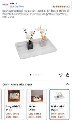 Luxurious Handmade Marble Tray, 12x8x0.8 inch, Natural Marble for Decor/Bathroom/Kitchen/Coffee Table, Vanity/Stone Tray, White - Pearl Green