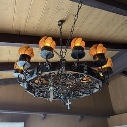 Beautiful, Solid Meadow Amber Glass, Large 36 Wide Ceiling Chandelier