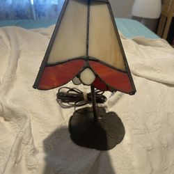 Vintage Small Table Top Lamp With Stained Glass Shade