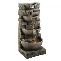 VEVOR Outdoor Water Fountain, 35.63 in Height Fountain and Waterfall, 4-Tier Floor Standing Cascading Fountains with LED Light and Pump, Block Stack S