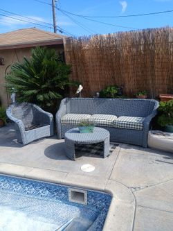 Wicker couch wicker table and chair