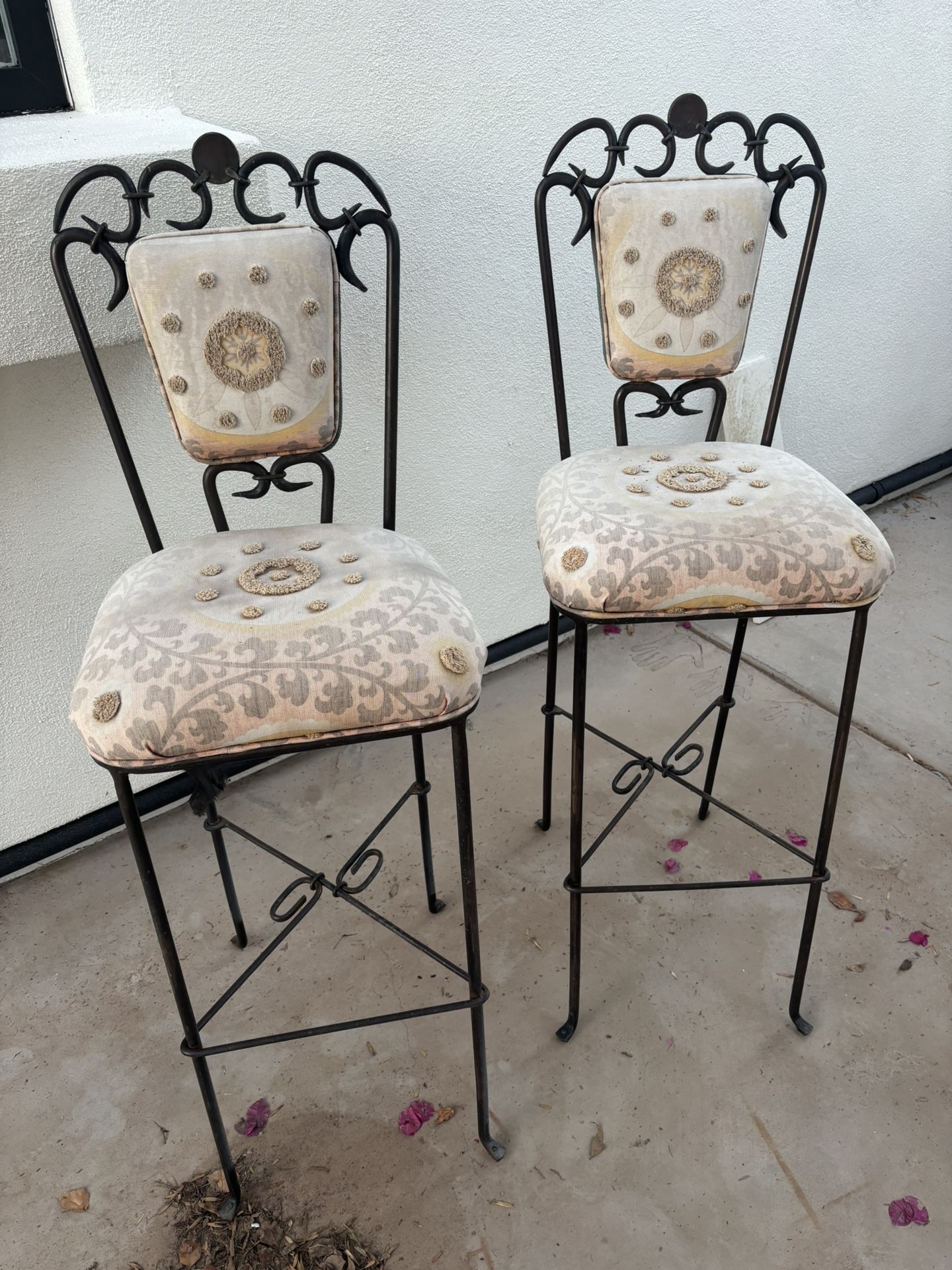 Tall Iron (heavy) Chairs - 50” High 16 “ Wore (cushions)
