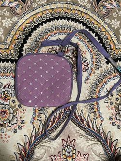 Purple Quilted Sequins Crossbody Bag